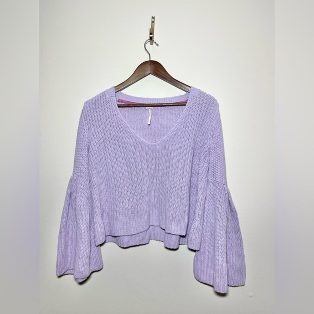 FREE PEOPLE Damsel Light Purple Bell Sleeve Sweater FP Knit Crochet | Small